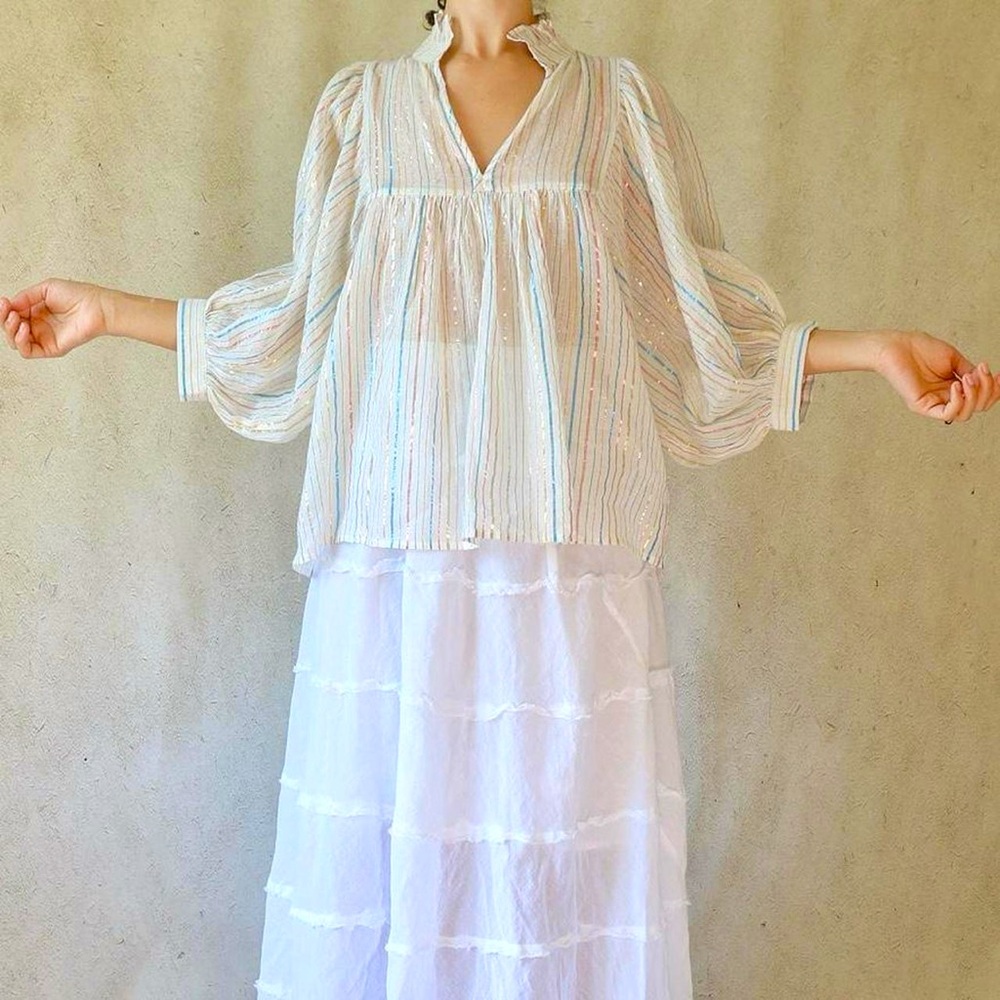 NEVER A WALLFLOWER White Metallic Striped Top - Picture 4 of 10